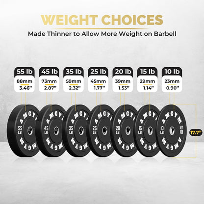 Bumper Plates Set Olympic Weight Plates Rubber Bumper Plates with Steel Insert Home Gym Strength Training Weight Sets Workout Weights 2 Inch Barbell Plates for Weight Lifting